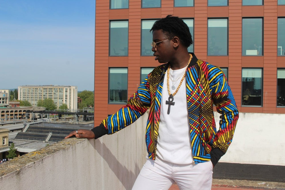 African Bomber Jacket In Colour Crazy Print - The Continent Clothing