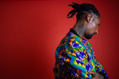 African Bomber Jacket In Electric Blue Kente Print - Continent Clothing 