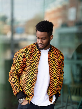 Bomber Africano In Stampa Kente Blu