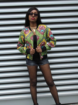 African Bomber Jacket in Gold African Print
