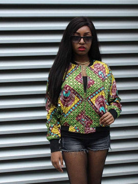 African Bomber Jacket in Gold African Print