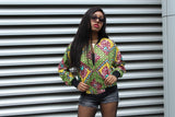 African Bomber Jacket in Gold African Print - Continent Clothing 