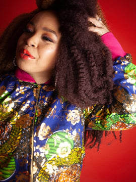 African Bomber Jacket In Metallic Gold Blue