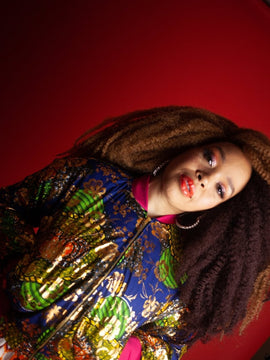 African Bomber Jacket In Metallic Gold Blue