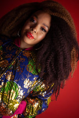 African Bomber Jacket In Metallic Gold Blue - Continent Clothing 