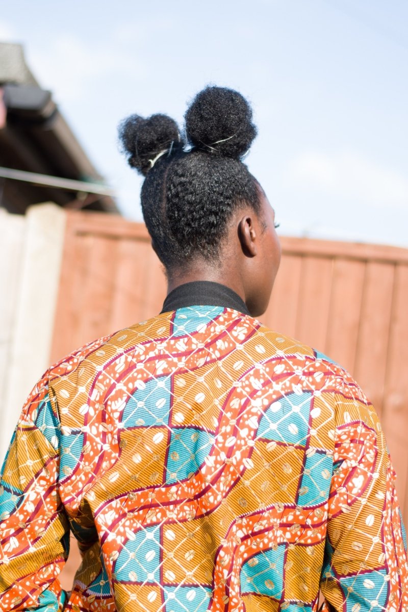 African Bomber Jacket in Orange Gold Ankara- Festival Clothing - Continent Clothing 