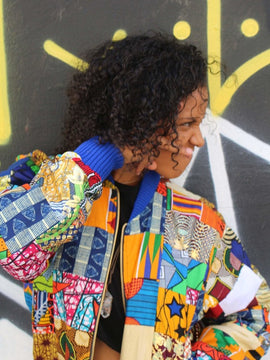 Chaqueta de bombardero africana en patchwork- Ropa de fiesta