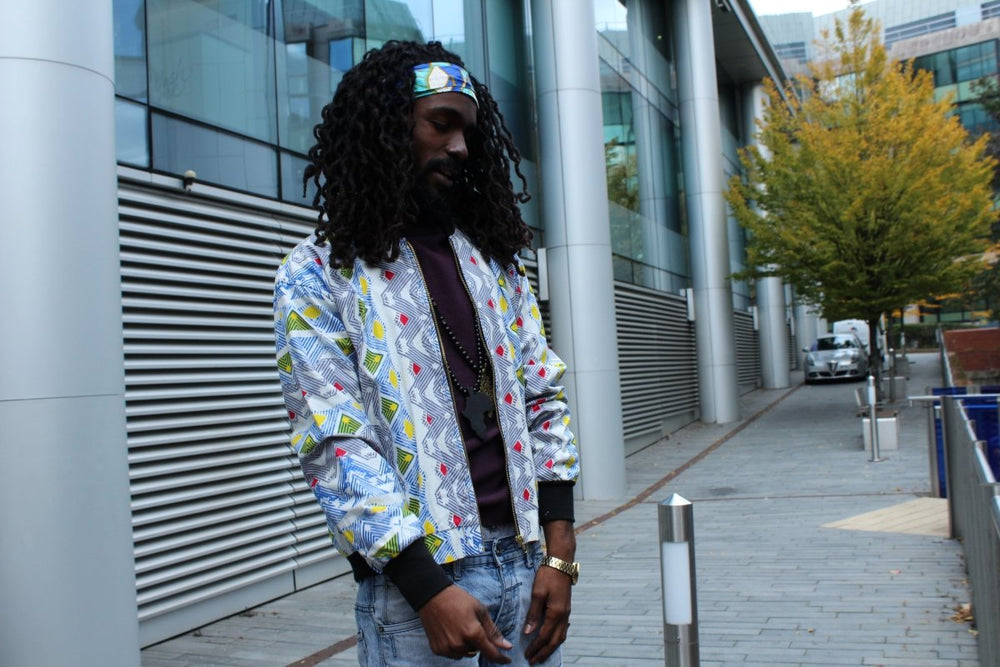 African Bomber Jacket In Scribble Print - Continent Clothing 