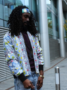 African Bomber Jacket In Scribble Print