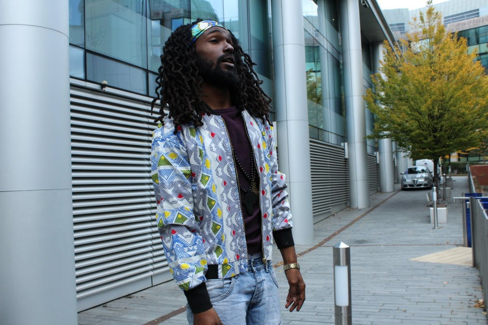 African Bomber Jacket In Scribble Print - Continent Clothing 