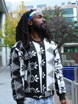 Chaqueta de bombardero africana en blanco y negro