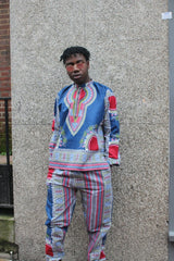 African Clothing - Blue Dashiki Trousers in African Wax Print - Continent Clothing 