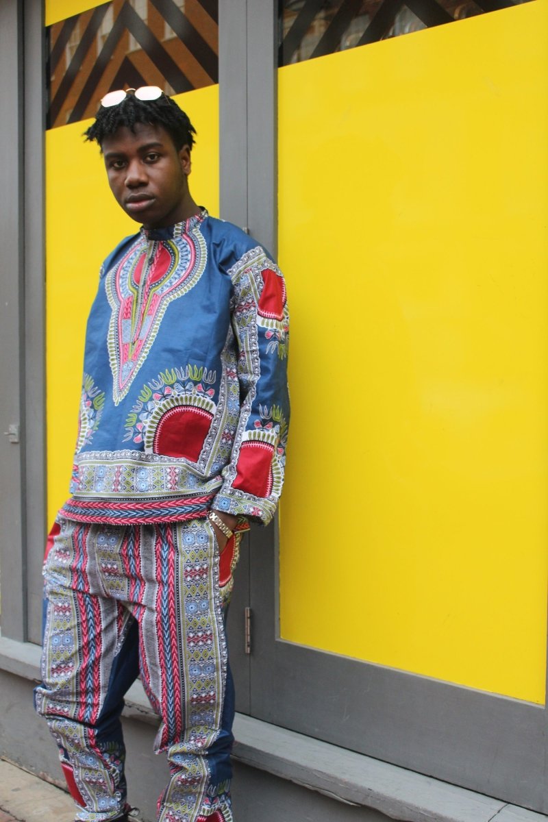 African Clothing - Blue Dashiki Trousers in African Wax Print - Continent Clothing 