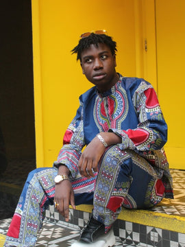 African Clothing - Blue Dashiki Trousers in African Wax Print