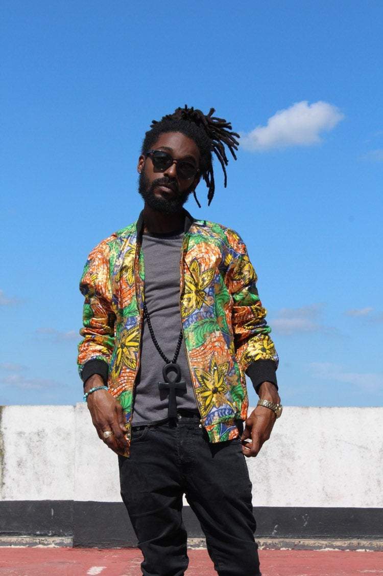 African Clothing - Festival Bomber Jacket in Gold Print - Continent Clothing 