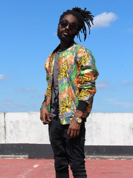 Ropa africana - chaqueta de piloto del festival en letra de oro