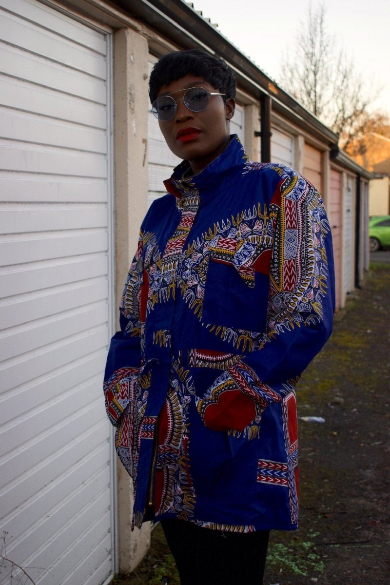 African Coat in Blue Dashiki - African Winter Coat - Continent Clothing 