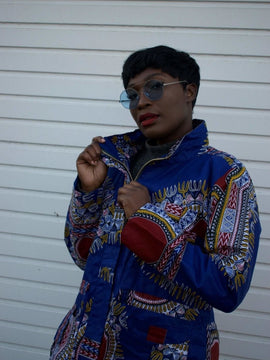 African Coat in Blue Dashiki - African Winter Coat