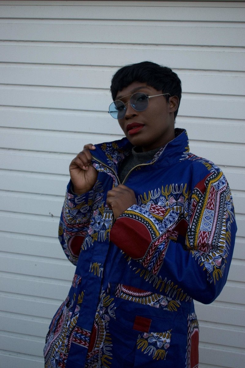 African Coat in Blue Dashiki - African Winter Coat - Continent Clothing African Coat in Blue Dashiki - African Winter Coat - Continent Clothing