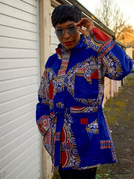 African Coat in Blue Dashiki - African Winter Coat