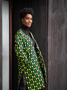 African Coat in Green Ankara Print - Festival Clothing