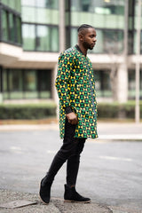 African Coat in Green Ankara Print- Festival Clothing - Continent Clothing 