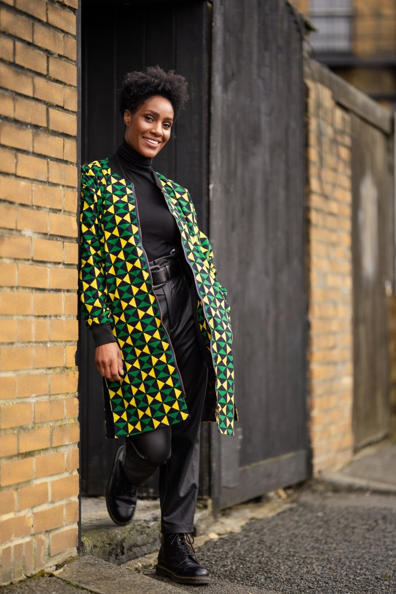 African Coat in Green Ankara Print - Festival Clothing - Continent Clothing 
