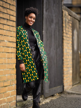 African Coat in Green Ankara Print - Festival Clothing