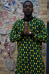 African Coat in Green Ankara Print- Festival Clothing - Continent Clothing 