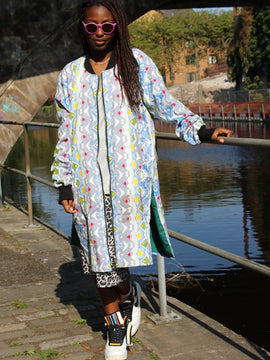 African Coat in White Ankara Print - Festival Clothing