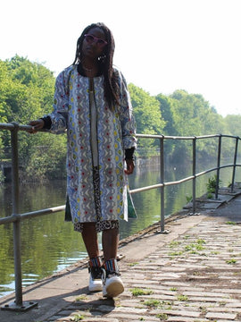African Coat in White Ankara Print - Festival Clothing