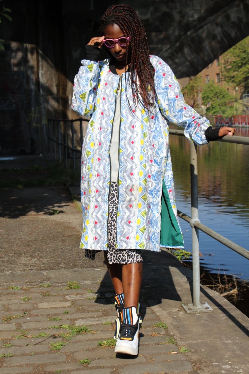 African Coat in White Ankara Print - Festival Clothing - Continent Clothing 