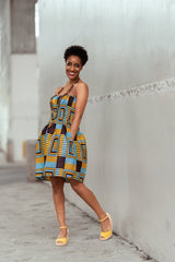 African Dress In Blue Kente - The Continent Clothing