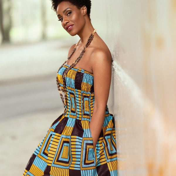 African Dress In Blue Kente African Dress In Blue Kente