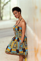 African Dress In Blue Kente - The Continent Clothing