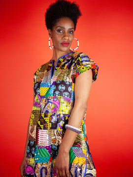 Vestido de retazos africanos, vestido recto con estampado Ankara negro - Vestido de fiesta