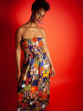 Vestido Patchwork en Ankara Print - Vestido de Festival