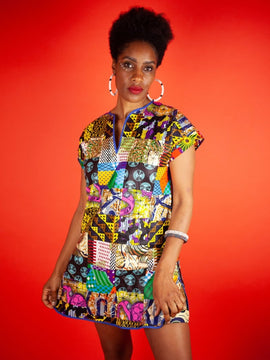 Vestido de retazos africanos, vestido recto con estampado Ankara negro - Vestido de fiesta