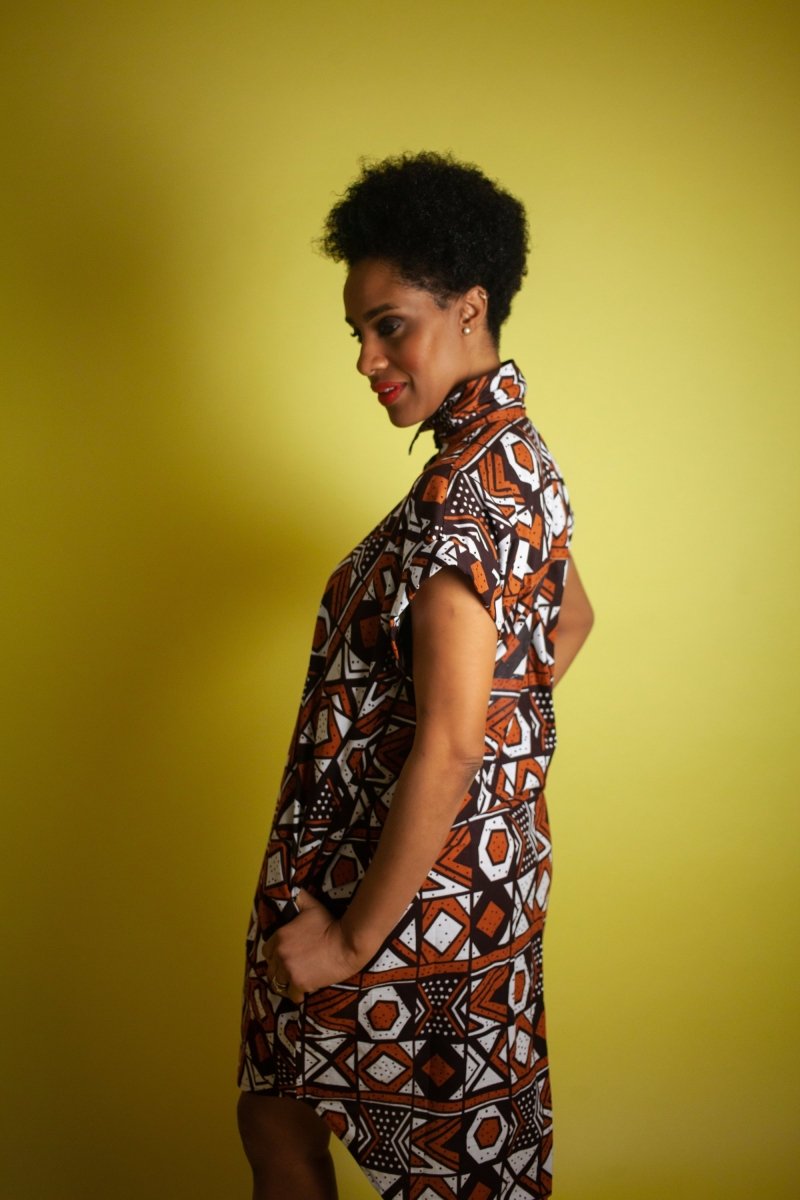 African Dress In Earthy Mud Cloth - The Continent Clothing
