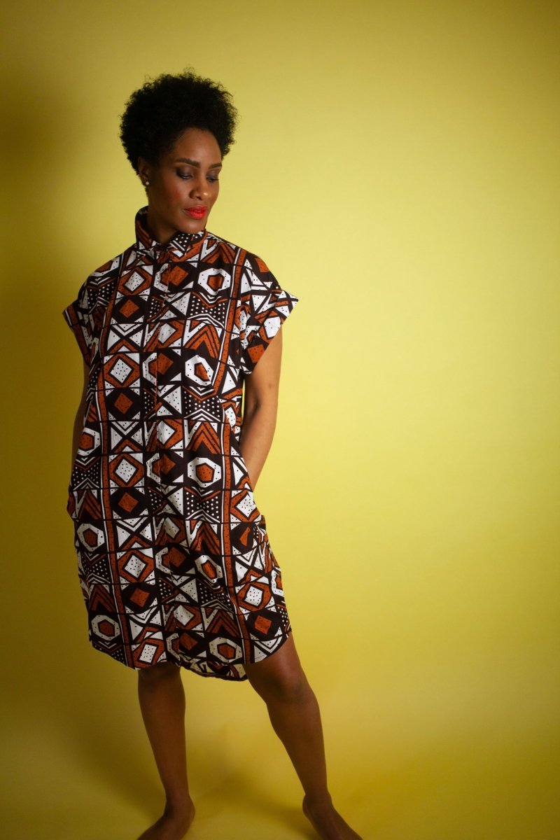 African Dress In Earthy Mud Cloth - The Continent Clothing