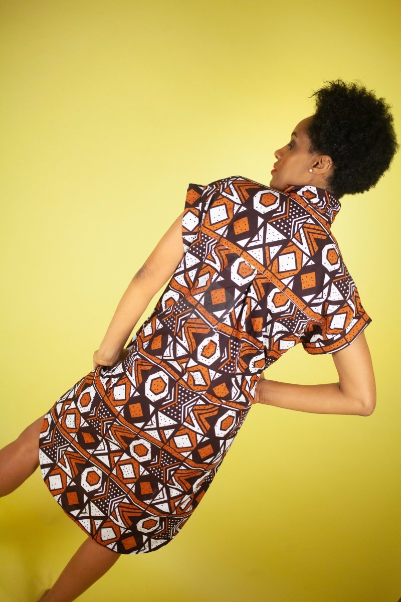 African Dress In Earthy Mud Cloth - The Continent Clothing