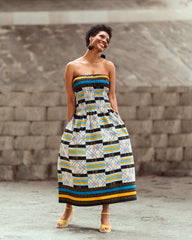 African Dress in Electric Blue Kente - The Continent Clothing