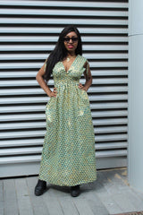 African Dress in Gold Ankara Print - Festival Dress - Continent Clothing 