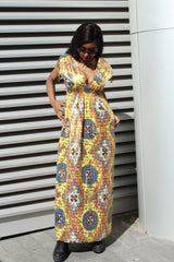 African Dress in Gold Ankara Print - Festival Dress - Continent Clothing 