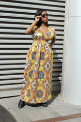 African Dress in Gold Ankara Print - Festival Dress - Continent Clothing 