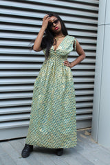 African Dress in Gold Ankara Print - Festival Dress - Continent Clothing 