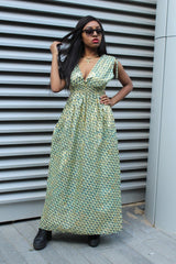 African Dress in Gold Ankara Print - Festival Dress - Continent Clothing 