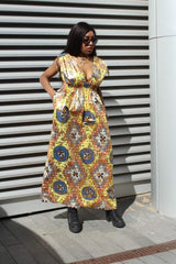 African Dress in Gold Ankara Print - Festival Dress - Continent Clothing 