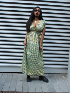 African Dress in Gold Ankara Print - Festival Dress