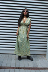 African Dress in Gold Ankara Print - Festival Dress - Continent Clothing 